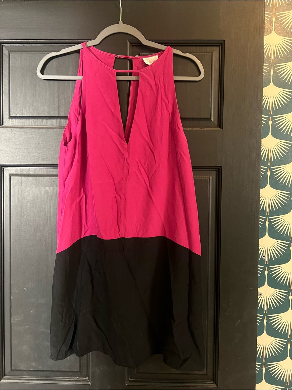 Parker Magenta and Black Sleeveless Colorblock Mini Dress
